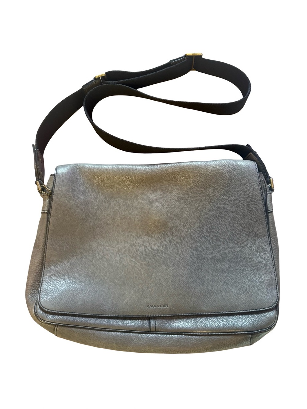 COACH Bleecker Legacy Leather Courier Bag Gray Distressed 71070